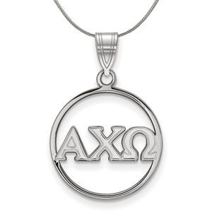 Sterling Silver Alpha Chi Omega Large Circle Greek Necklace - 20 Inch